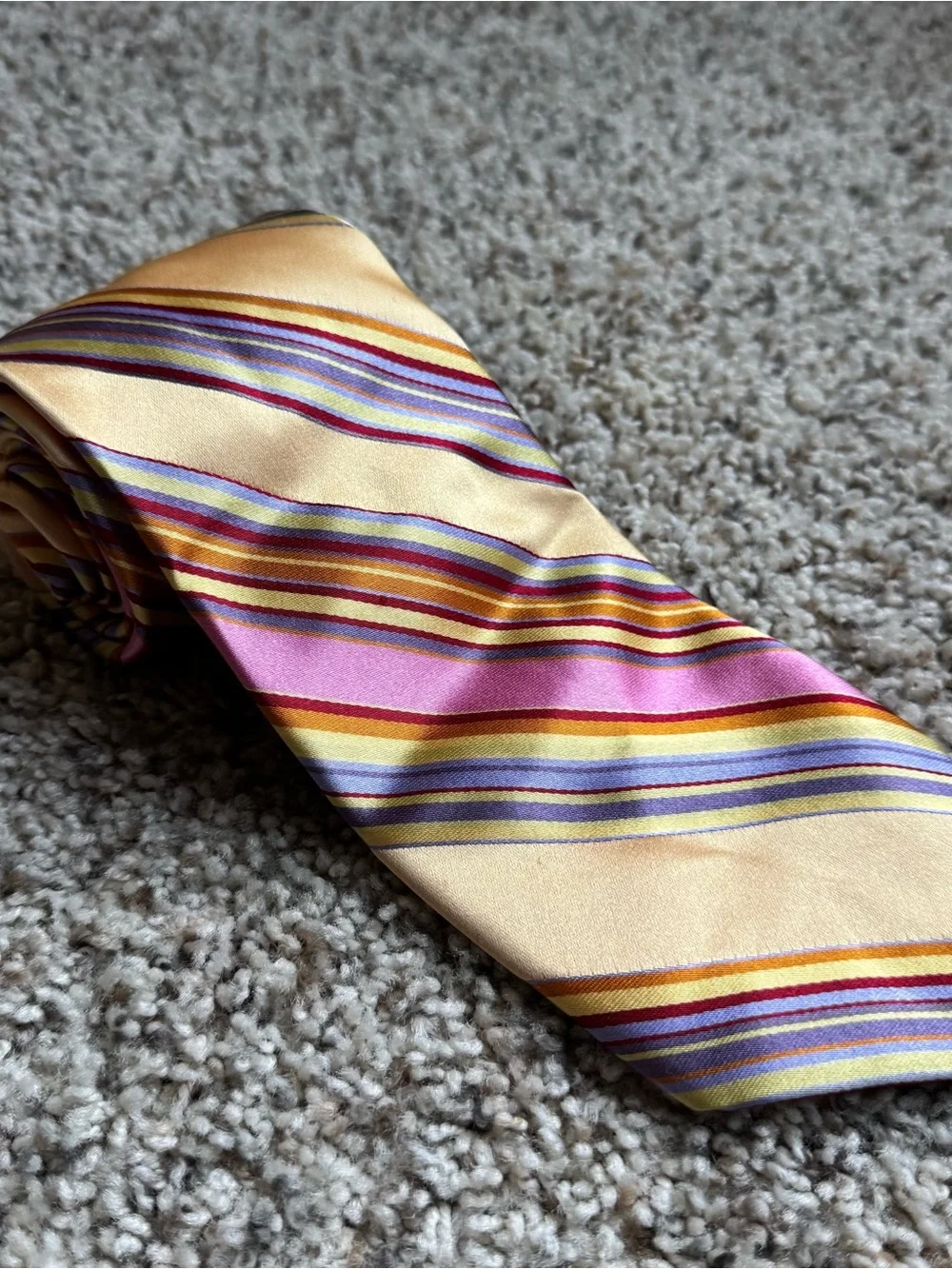 Ted Baker London Mens Tie Multicolor Striped Pink Gold Purple Necktie 100% Silk